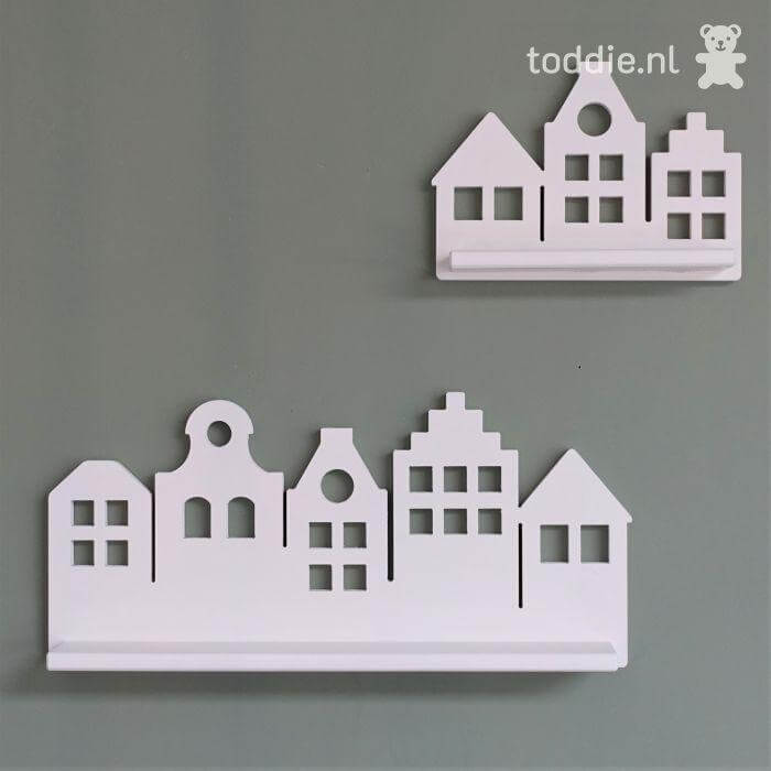 White, wooden wall shelves, Set of 2 pcs | Canal-side houses - toddie.com